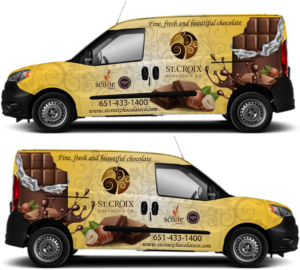 Bold and bright van wrap for chocolate shop | Car Wrap Design by The Faisal