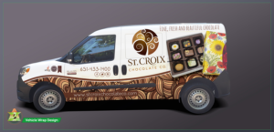 Bold and bright van wrap for chocolate shop | Car Wrap Design by Azhoeck