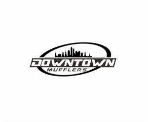 1.Downtown Mufflers or 2.Downtown Mufflers Custom Performance Exhaust Systems or 3. Downtown Mufflers An Oldschool Muffler shop | Logo Design by mazyo2x