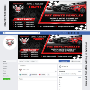 Indy Motors, Inc.  Automotive Dealership needs a banging Facebook Page!! | Facebook Design by TSU Creations