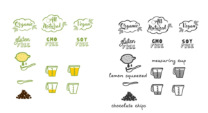 CPG BAKERY Organic, Gluten free, measuring cups and spoons, lemon ICONS  | Icon Design by Kero