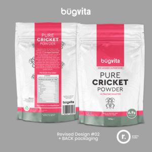 Insect-based foods company needs bright, eye catching pouch design for its Pure Cricket Powder | Packaging Design by RedOne22