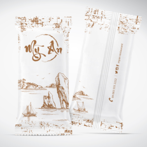 Restaurant wet tissue package would need remake. (Chinese painted style of artwork) | Packaging Design by tuan1968