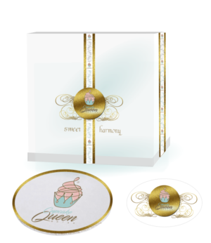 Ideas for cake box and cake board and round stickers and ribbon  | Packaging Design by elveneclipse