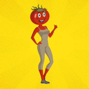 Ms. Tomato Head Character of female fitness coach doing a workout with a tomato head | Graphic Design by LeonFX