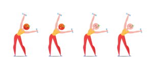 Ms. Tomato Head Character of female fitness coach doing a workout with a tomato head | Graphic Design by lnb...