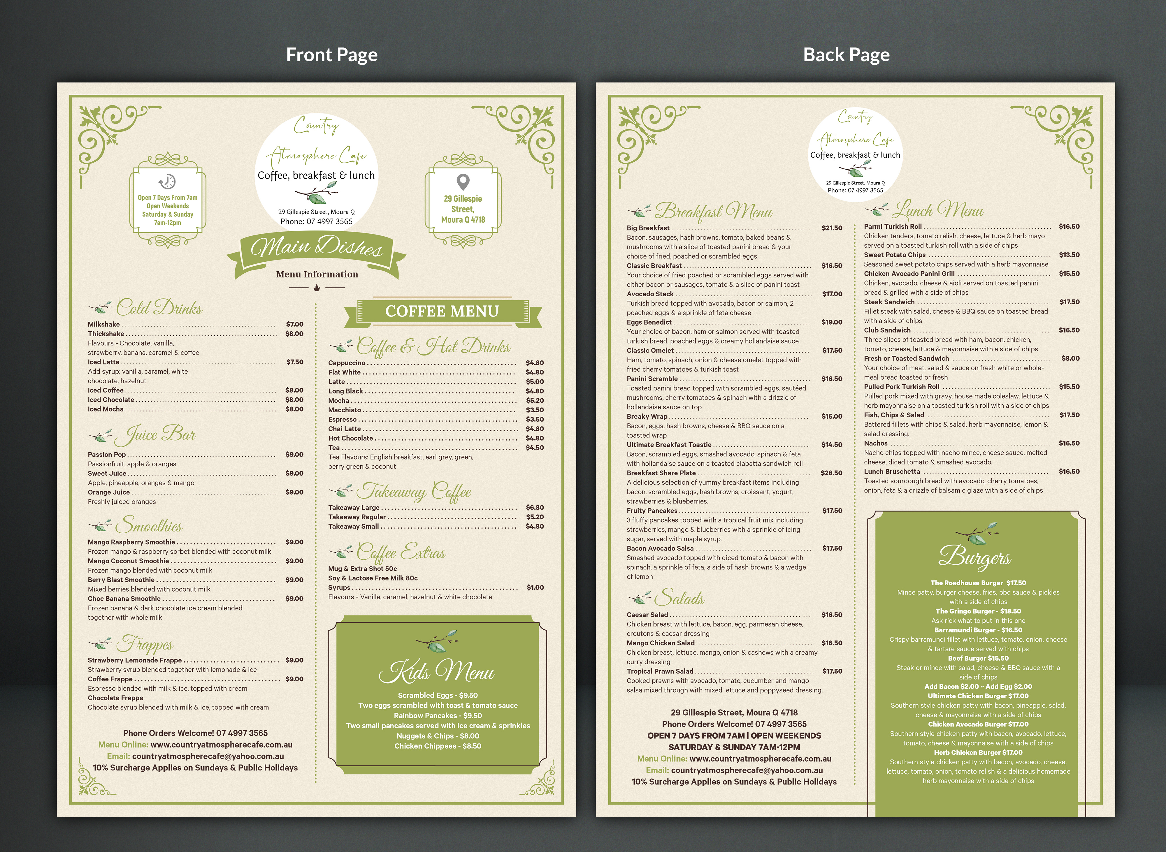 Menu Design by SAI DESIGNS for Country Atmosphere Cafe | Design: #25991325