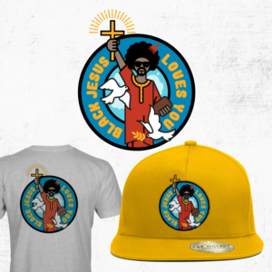 Black Jesus Loves You Fist UP Like The Statue of Liberty | T-shirt Design by simple mind