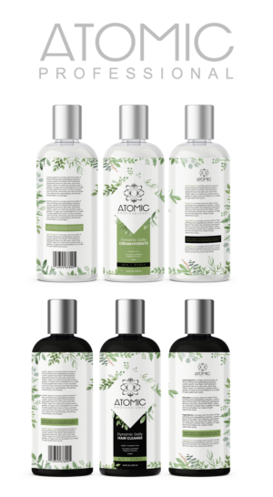 Atomic professional haircare products | Label Design by SAI DESIGNS