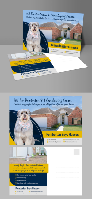 Dog themed post card for homeowners that may be willing to sell their house. | Postcard Design by aspiremedia