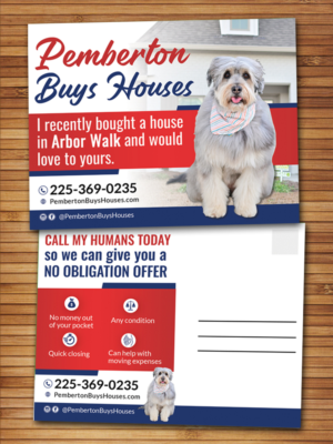 Dog themed post card for homeowners that may be willing to sell their house. | Postcard Design by Schöpfer