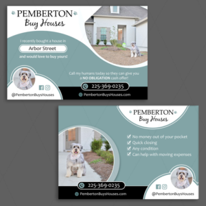 Dog themed post card for homeowners that may be willing to sell their house. | Postcard Design by DA.