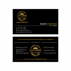 Business Card Design by AslamDesign for CDM Residential Ltd t/a Lancashire Locks | Design #26402450