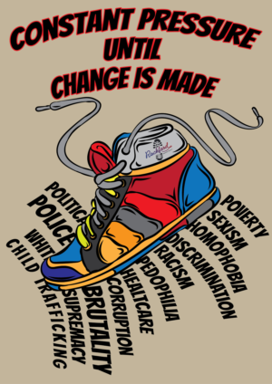 Sneaker crushing social injustice | T-shirt Design by vectoradics