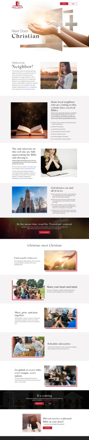 Landing page and nested content pages for NextDoorChristian.com | Web Design by sai.designer87