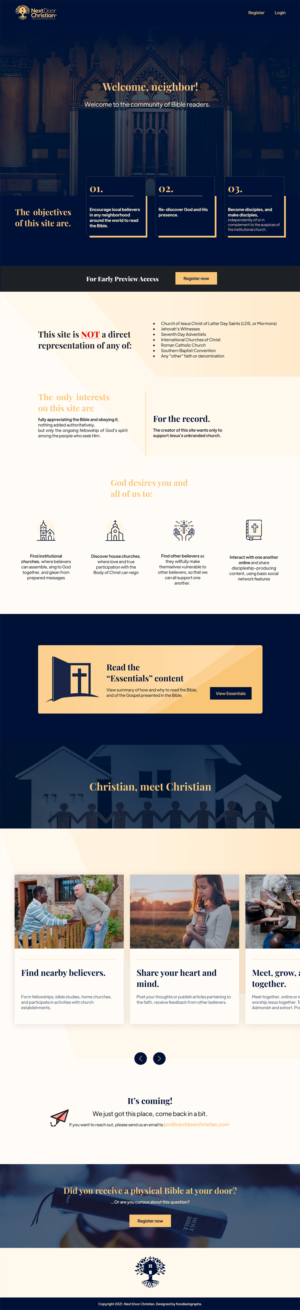 Landing page and nested content pages for NextDoorChristian.com | Web Design by Kzodiackgraphs