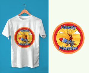 Howdy Houston/ Cowboy on rocket | T-shirt Design by Malik 11