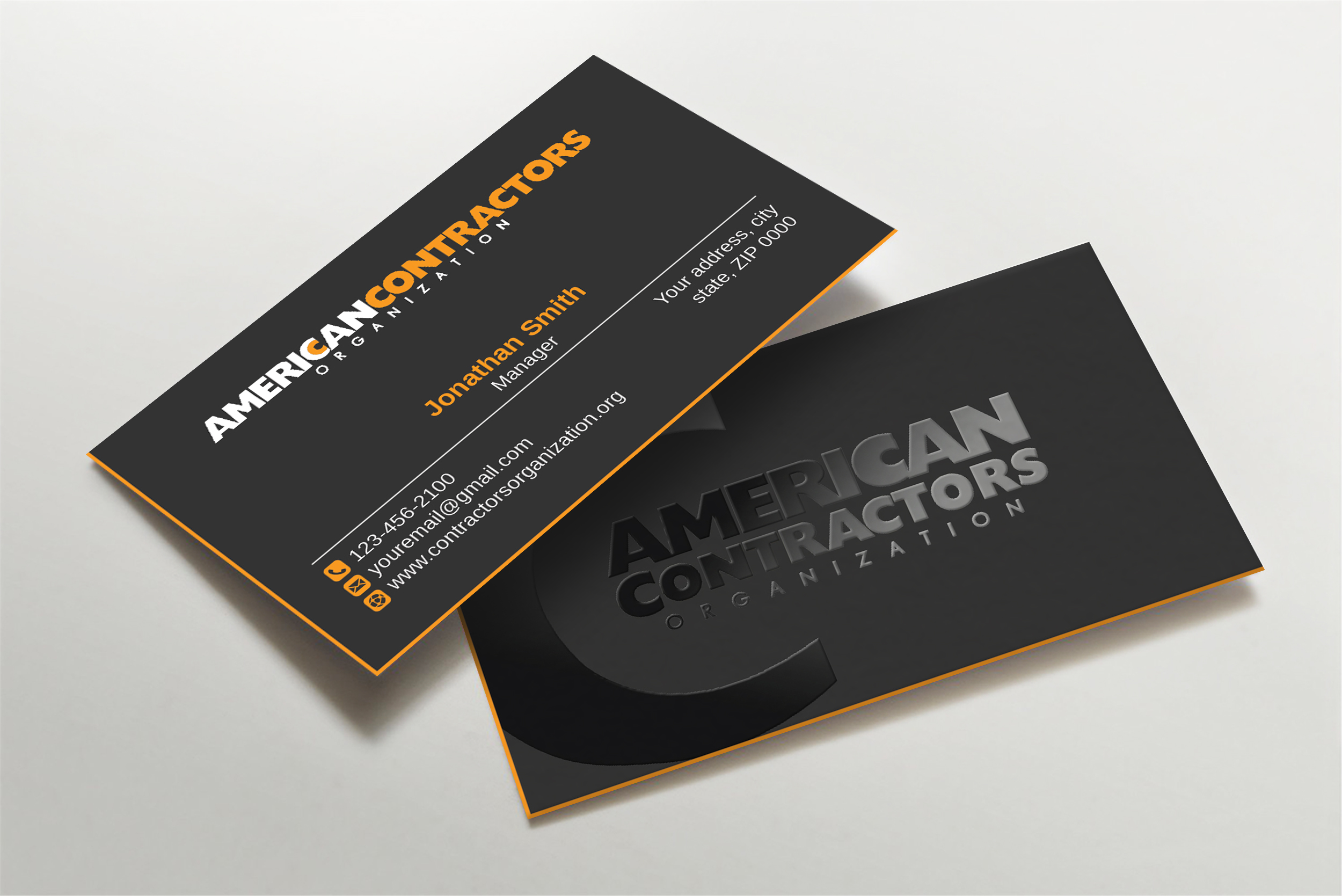 Business Card Design by LAXMI DESIGNHUB for American Contractors Organization  | Design #26711436