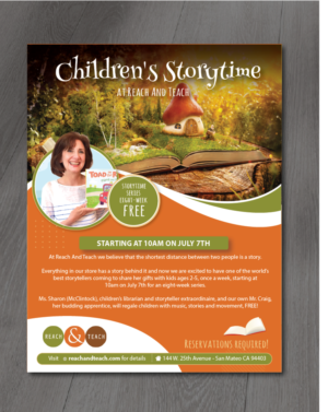 Whimsical Flyer for Children's Storytime at Reach And Teach | Flyer Design by alex989