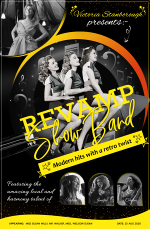 ReVamp Showband - presents Modern Hits with a Retro Twist. Needs a poster | Poster Design by Blue Sparrow