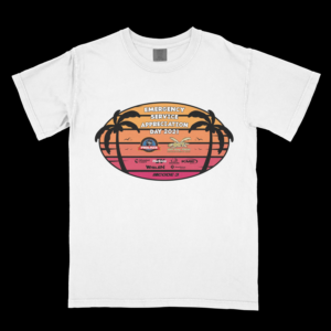 COVID IS OVER- TIME TO PARTY!  FUN TROPICAL GIVEAWAY T SHIRT | T-shirt Design by el_shekoo7