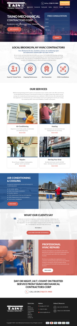 Home and interior page website design for HVAC company - Taino Corp. | Web Design by Starlyn DS