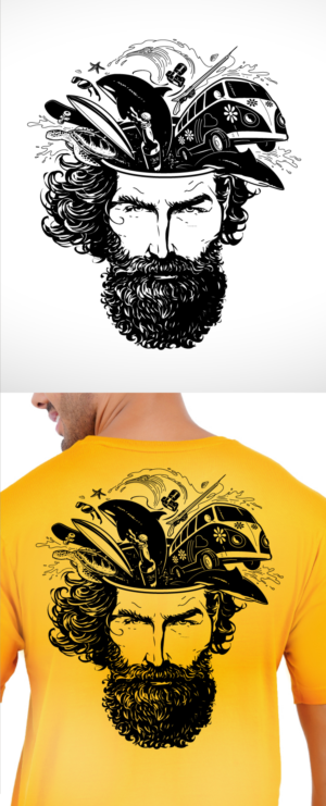 Design of Surfing Related Culture Things coming out of a Head | T-shirt Design by Suprakash 3