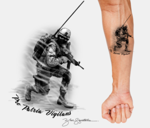 Silhouette tattoo of a US Army Radioman | Tattoo Design by Zhor Signatures