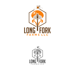 Either no text or Long Fork Farms LLC. Interested in round "long" fork graphic stabbing a mushrrom with a honey bee in the background, but also looking forward to your own creative designs | Logo Design by Graphic Bricks