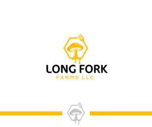 Either no text or Long Fork Farms LLC. Interested in round "long" fork graphic stabbing a mushrrom with a honey bee in the background, but also looking forward to your own creative designs | Logo Design by ecorokerz