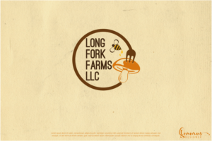 Either no text or Long Fork Farms LLC. Interested in round "long" fork graphic stabbing a mushrrom with a honey bee in the background, but also looking forward to your own creative designs | Logo Design by InkThink by Scaurus