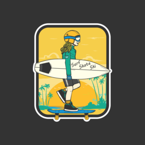 Surf Skate Ski - on the Surfboard in the Cartoon - per image | Logo Design by thedriftshop