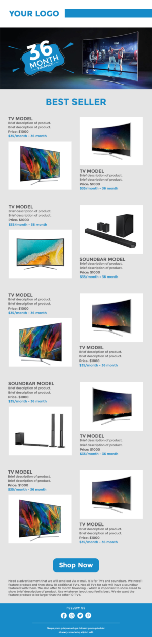 TV and Soundbar e-mail ad. Feature savings because of 36 month financing, show per month payments. | Email Marketing Design by Muhammad Saaed