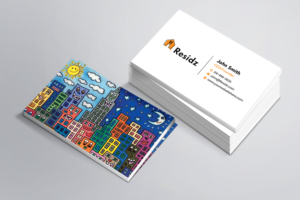 Residz Business Card Project showing the logo and a rizzi image on the rear | Business Card Design by Sandaruwan