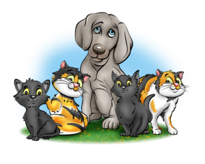 Dog and his cat sisters logo/characture/cartoon/image/mascot suggestion | Mascot Design by David Harston