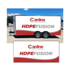 Company advertising on the side of a 16' enclosed trailer | Graphic Design by NILDesigns