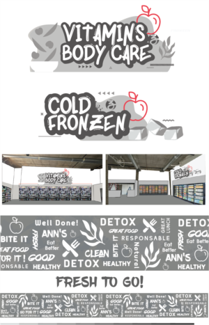 Natural Grocery Interior Wall murals for a store set in city/urban marketplace | Graphic Design by Alice Black