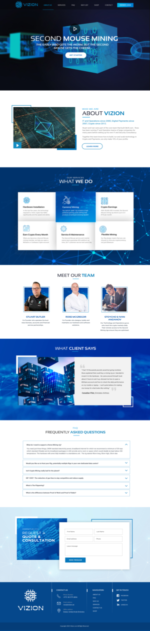 Website for Crypto Vizion a cyrpto Mining company that sells crypto mining rigs | Web Design by Blue Sparrow