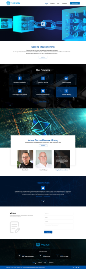 Website for Crypto Vizion a cyrpto Mining company that sells crypto mining rigs | Web Design by Ved Web Services