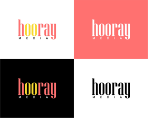 hooray media, or hooray media group.  hooray can be upper or lowercase, and probably should be bigger with media / media group in smaller size font | Logo Design by Rusmin Gustamin