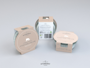 Clotted cream packaging design (card sleeve over a plain round tub) - family owned UK business. | Packaging Design by Dejan Gmizovic