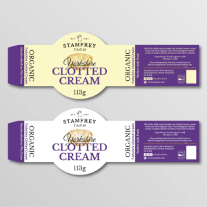 Clotted cream packaging design (card sleeve over a plain round tub) - family owned UK business. | Packaging Design by Aistikart