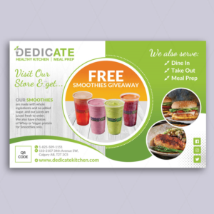 FREE Smoothie or Juice Giveaway for Healthy Restaurant | Postcard Design by DA.