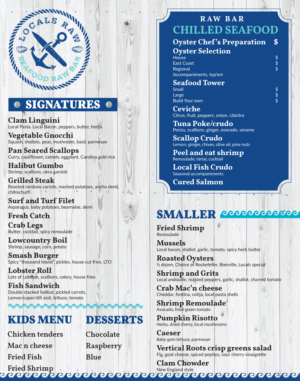 Locals Raw-new seafood raw bar restaurant menu | Menu Design by Vishal Vishwakarma 