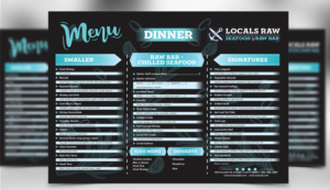 Locals Raw-new seafood raw bar restaurant menu | Menu Design by Petter Goms