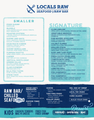 Locals Raw-new seafood raw bar restaurant menu | Menu Design by mrmrnjr