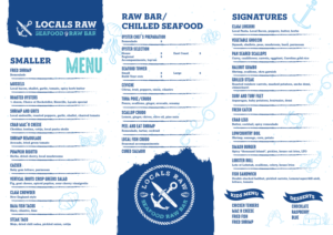 Locals Raw-new seafood raw bar restaurant menu | Menu Design by Dhaneesh