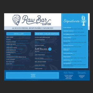 Locals Raw-new seafood raw bar restaurant menu | Menu Design by DA.