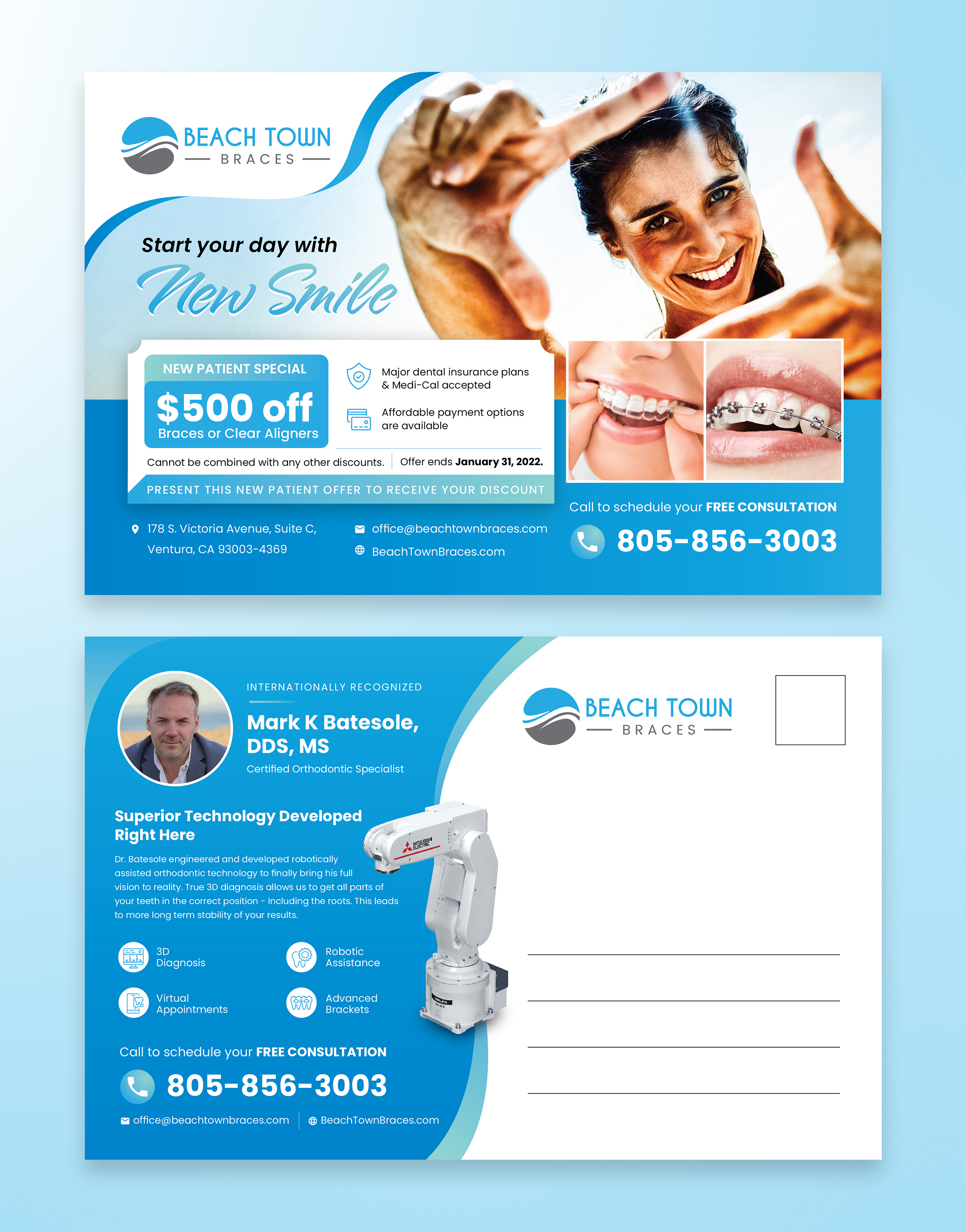 Postcard Design by sun_design for Beach Town Braces | Design #27651090