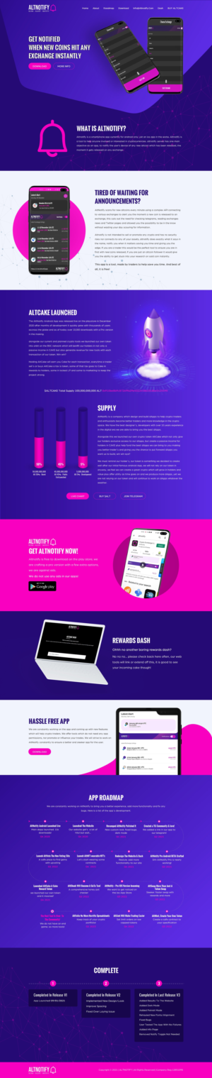 AltNotify, we are a website which runs an app & a crypto token | Web Design by Sbss